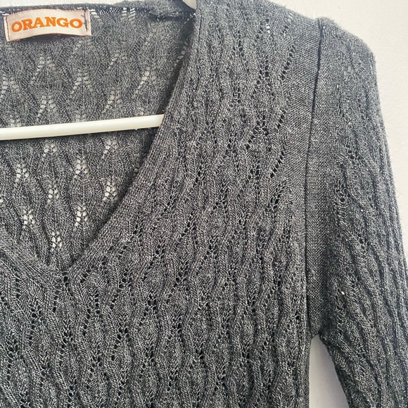 Women's Dark Gray Cable-Knit V-Neck Sweater - Picture 2 of 6